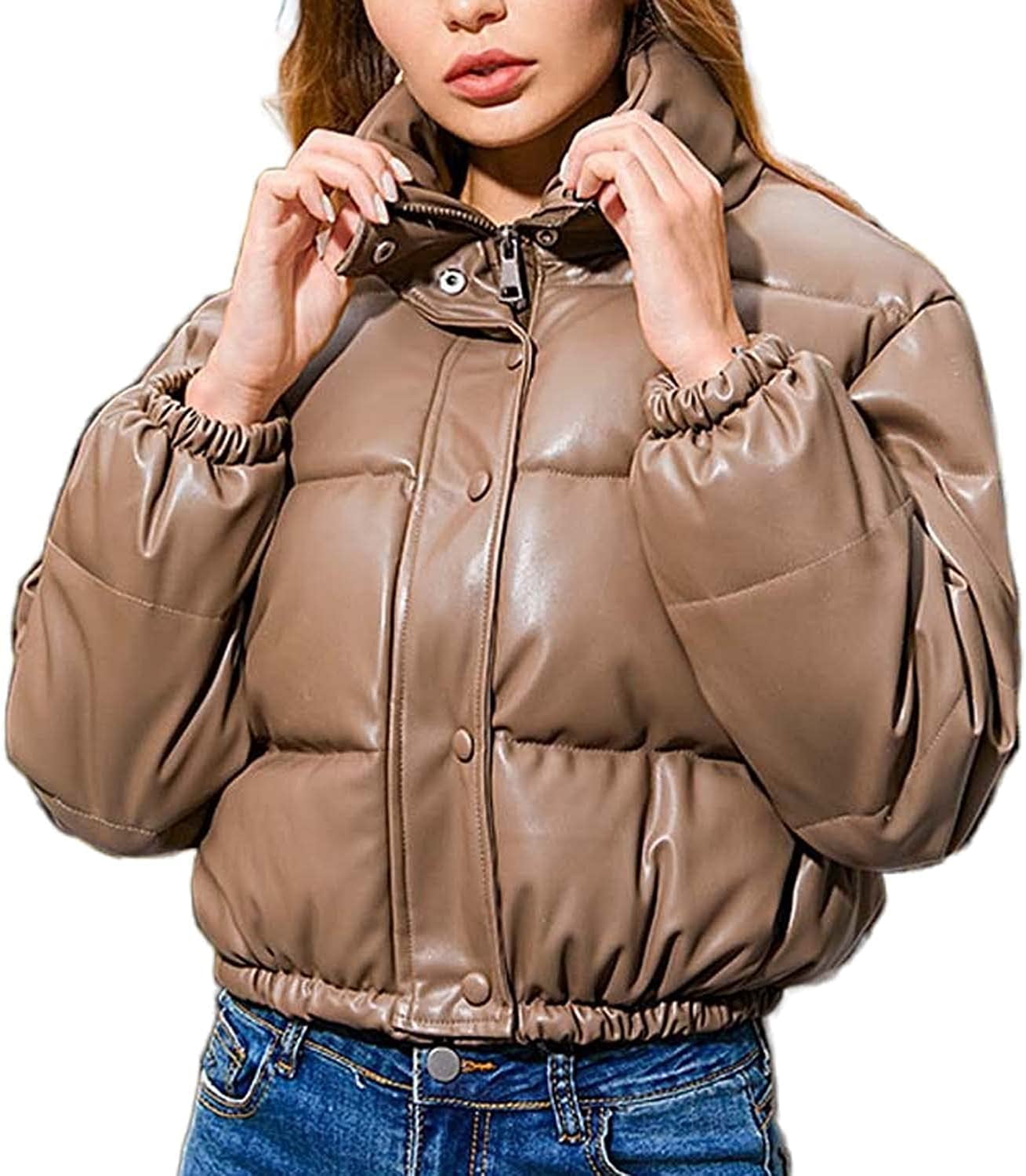 SHEIN Zip Front PU Leather Puffer Gilet