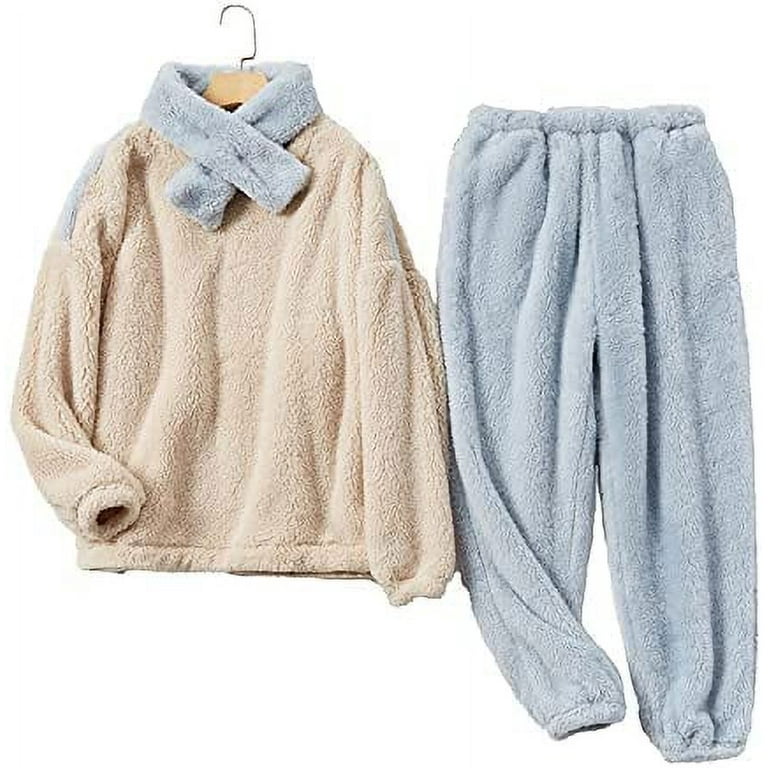 Women' s Fluffy Pajamas Set Y2K Aesthetic Warm Flannel Fleece Cozy