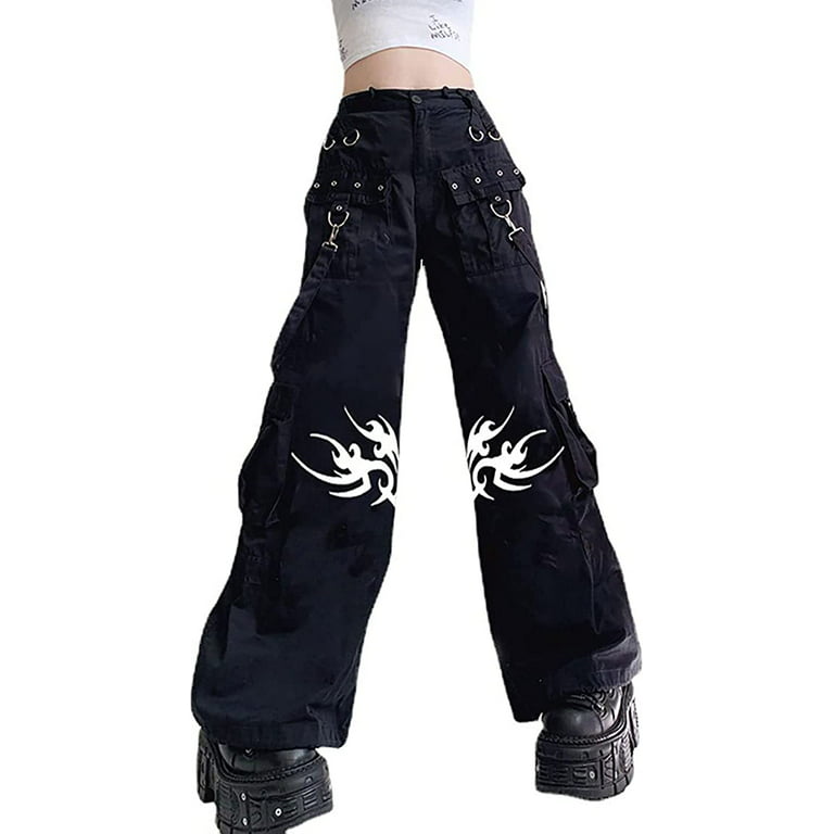 Goth Cargo Pants with Straps Denim Jeans Punk Emo TRIPP Pants with chains  Zipper