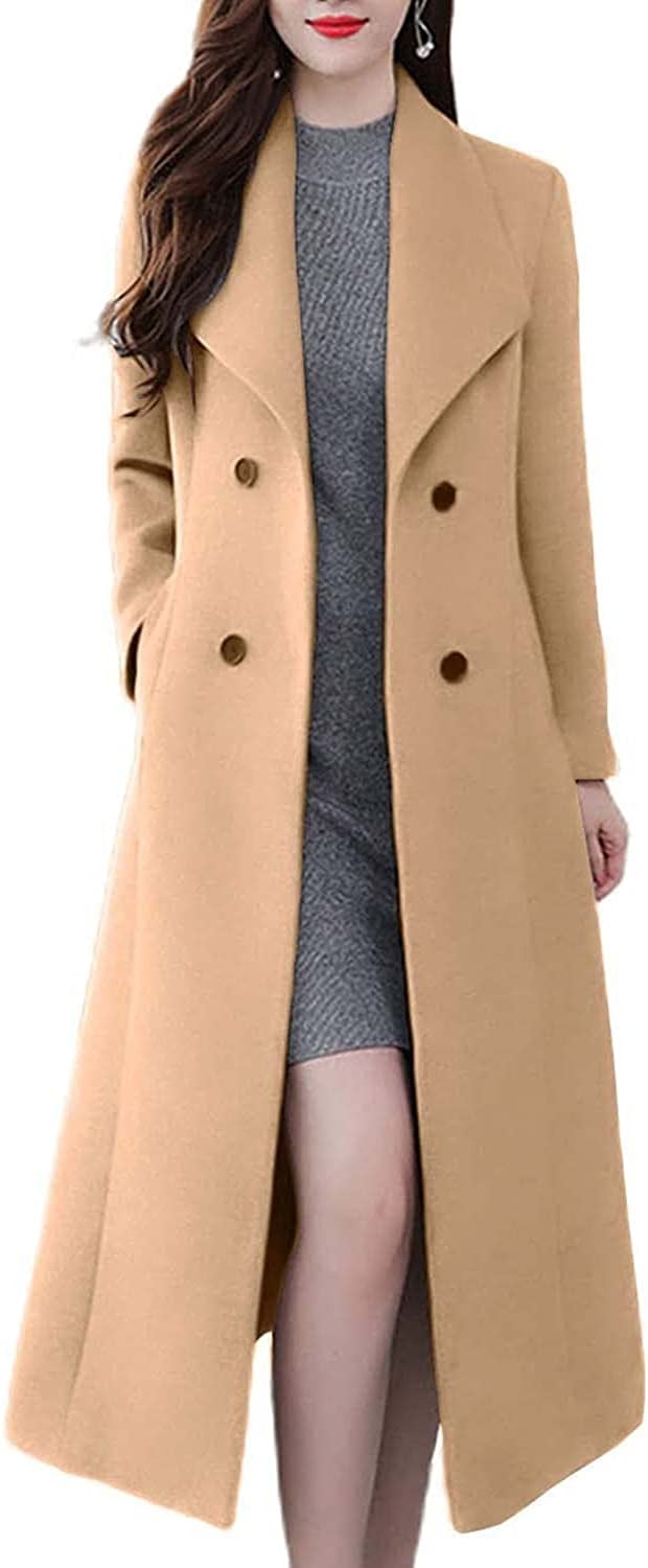DanceeMangoos Women s Maxi Long Winter Wool Pea Coat Double
