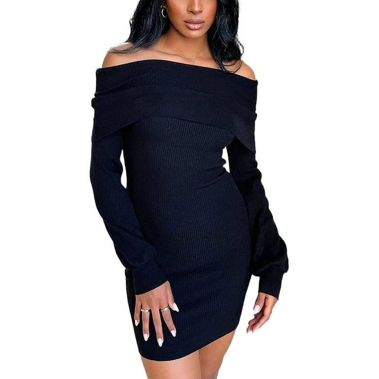 Black off the shoulder knit shop dress