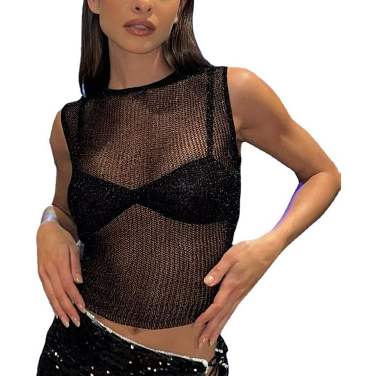 Avidlove Mesh Crop Top Long Sleeve Sheer Tops for Women See Through Shirt  Black S at  Women's Clothing store