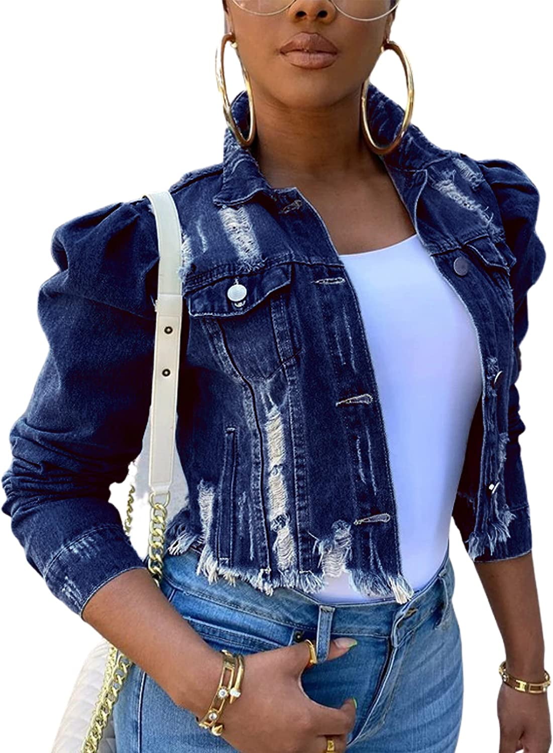 Short ripped sales jean jacket
