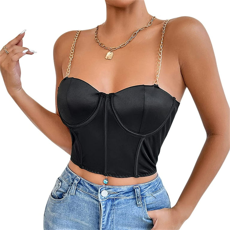 COZYEASE Women's Solid Spaghetti Strap Bustier Crop Corset Top Casual Plain  Summer Top Black X-Small at  Women's Clothing store
