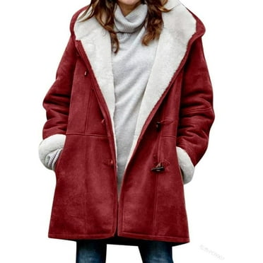 DanceeMangoos Women's Winter Coat Cardigan Fleece Fuzzy Jacket Outerwear Long-sleeved Hooded Warm Jacket Horn Buckle Coat Top Fall Clothes