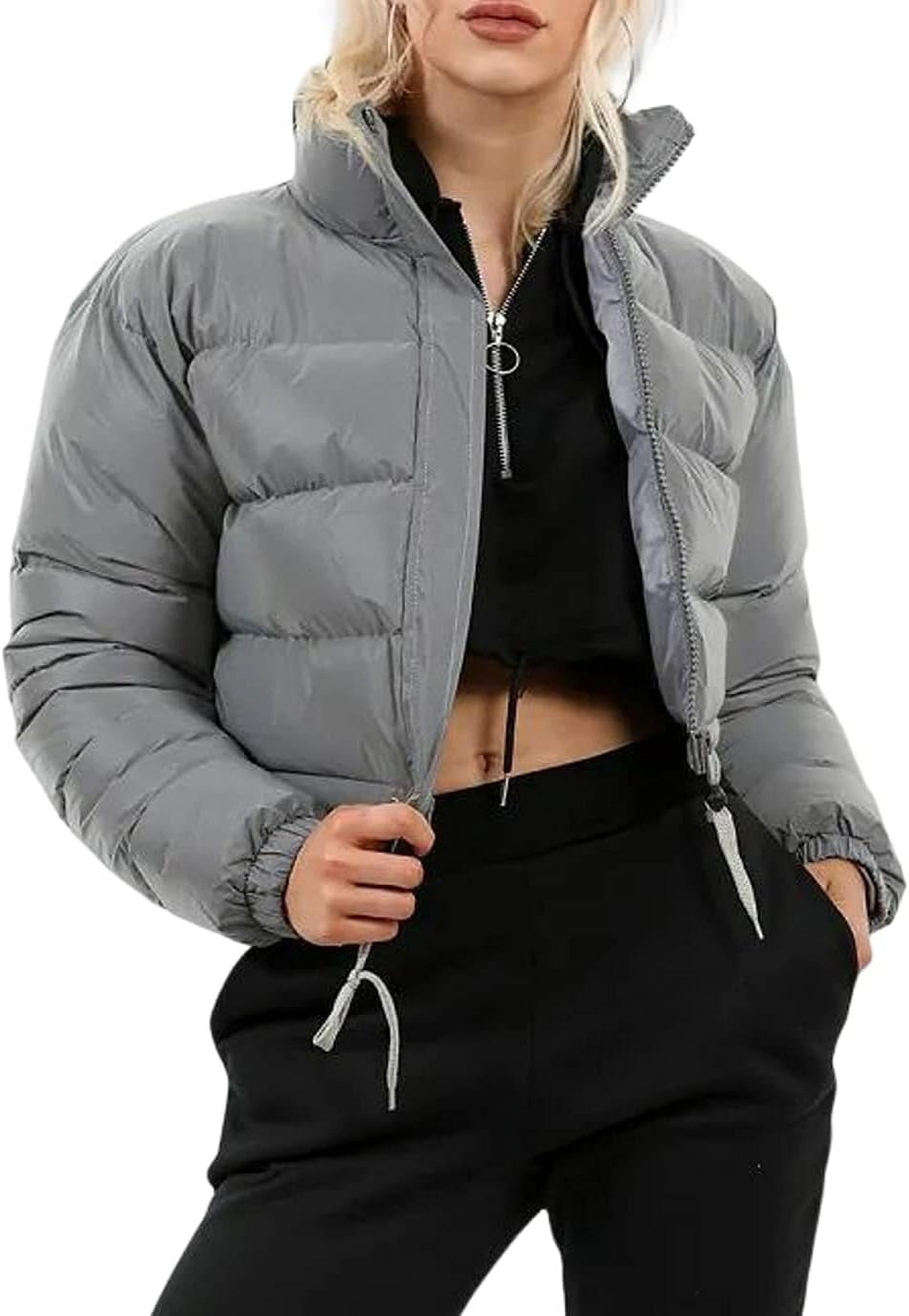 DanceeMangoos Women's Winter Cropped Puffer Jacket Zip Up Quilted Puffy