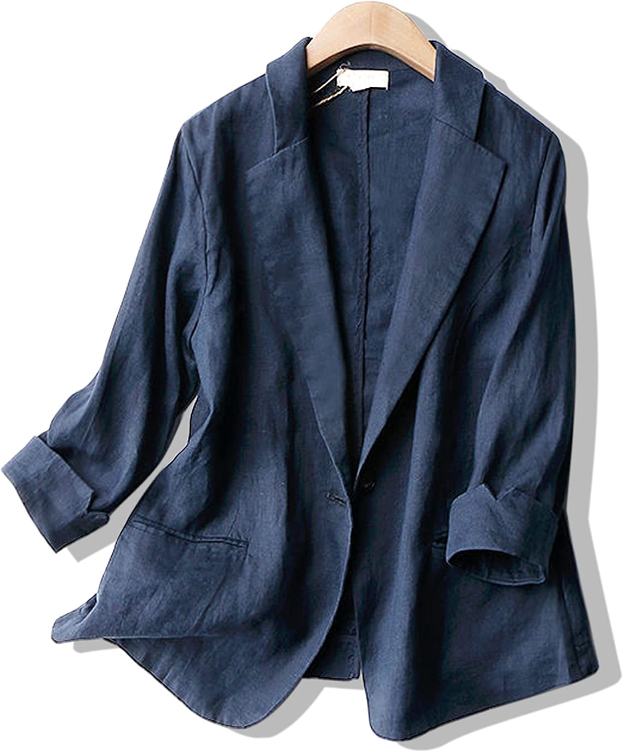 Ladies navy cheap linen blazer