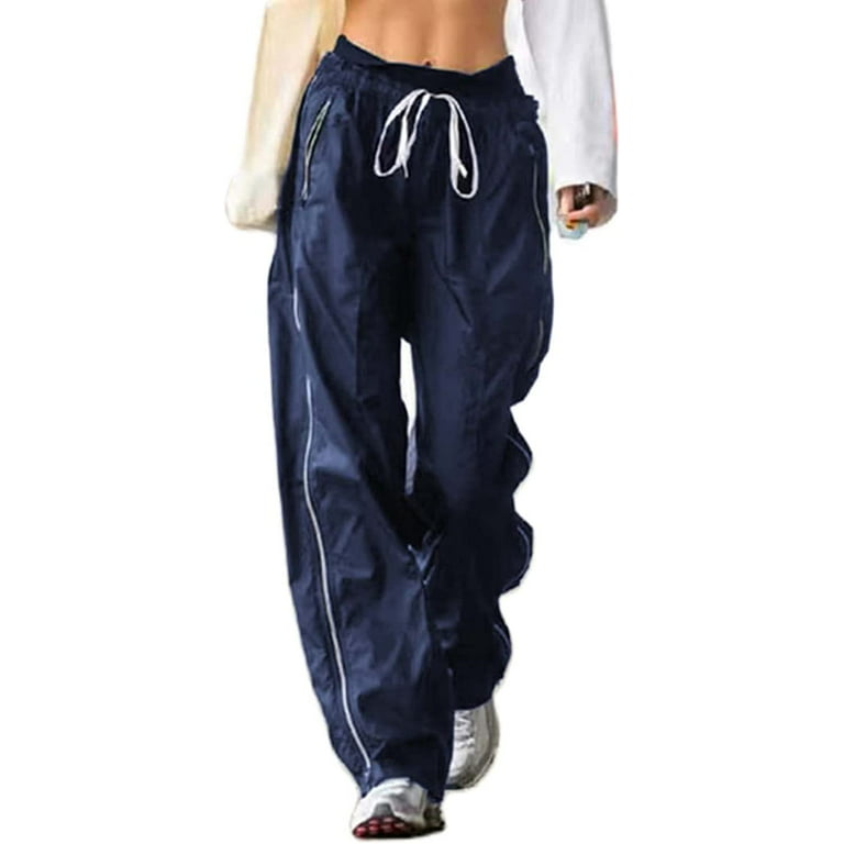 DanceeMangoos Womens Parachute Track Pants Y2k Clothing Drawstring Low  Waist Sweatpants Loose Baggy Y2K Cargo Pants with Pockets