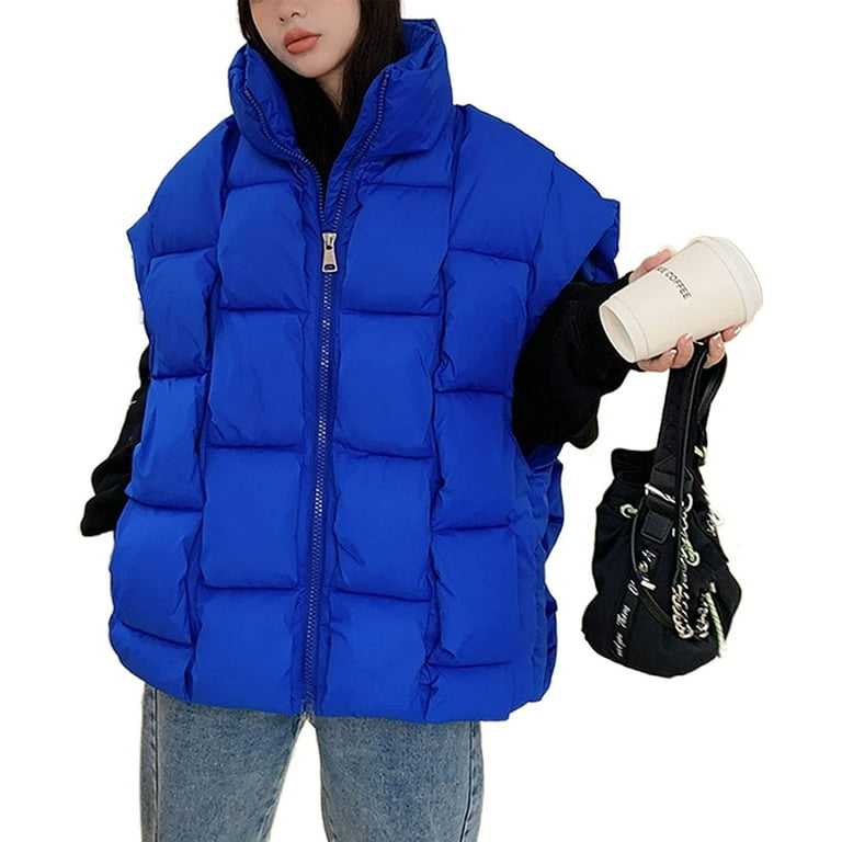 DanceeMangoos Womens Quilted Woven Puffer Vest Zip Up Stand Collar Cassette  Padded Puffy Jacket Warm Winter Outerwear