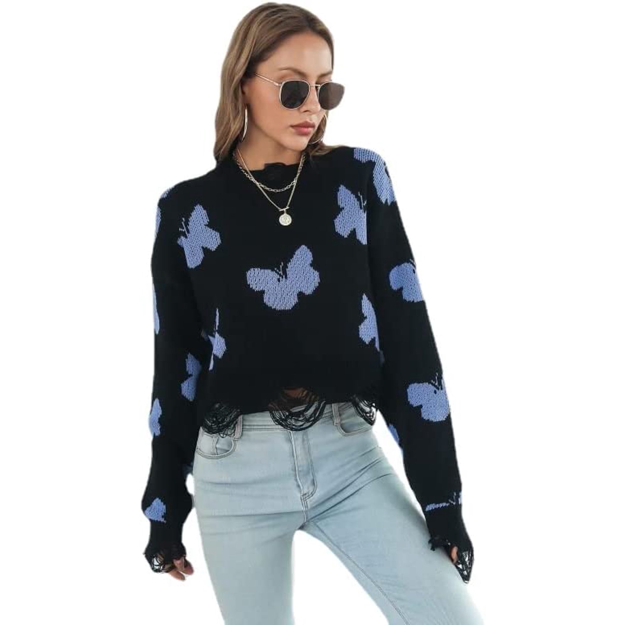 DanceeMangoos Y2K Hip Hop Oversized Sweater Fairy Grunge Butterfly Knitted  Cropped Pullover Gothic Tops Aesthetic Punk Goth Clothes - Walmart.com