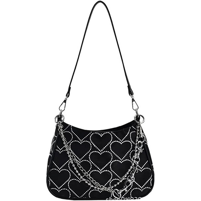 Y2k Heart Crossbody Bag, Trendy Chain Shoulder Bag, Multi Zipper
