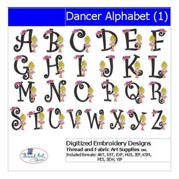 Dancer Alphabet(1) Embroidery Designs - All Popular Formats Included - Loaded on USB Stick