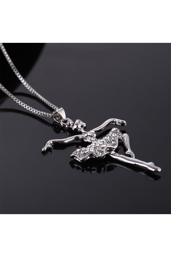 Dancer Ballet Pendant Necklace, Nickel-free Material, White K Plated+Heart Cubic Zircon, 40+5.5cm Chain, Gift for Special Days