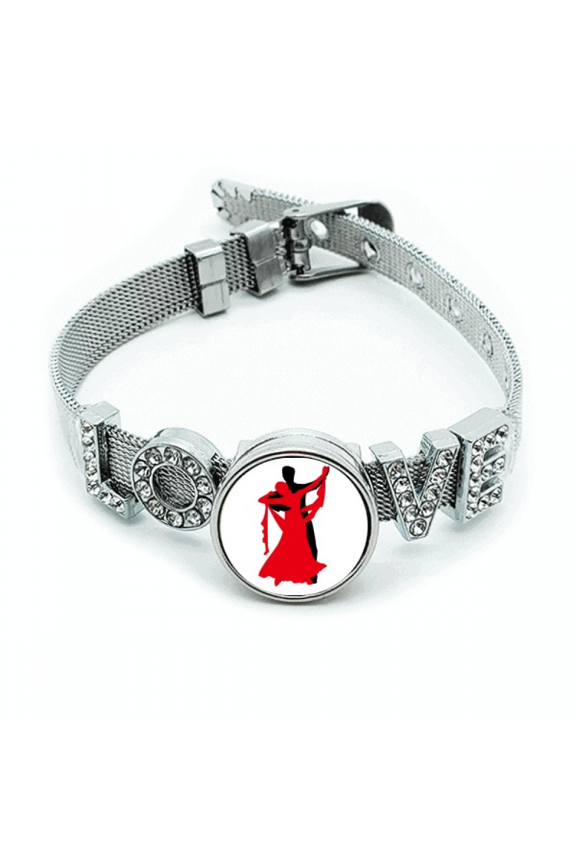 Dancer Duet Dance Social Dancing Bracelet Wristband Crystal Love Adjustable Bangle