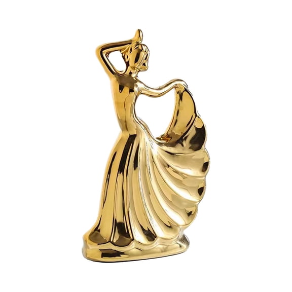 Dancer Figurines Girl Statue Showpieces Ceramic Ornaments Female Dancing Sculpture Home Decor for Office Anniversary Gifts Cabinet Bedroom Aureate