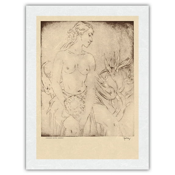 Dancer Hawaii - Topless Native Girl - from Etchings and Drawings of Hawaiians - Vintage Drypoint Etching by John Melville Kelly c.1942 - Japanese Unryu Rice Paper Art Print 24 x 32 in