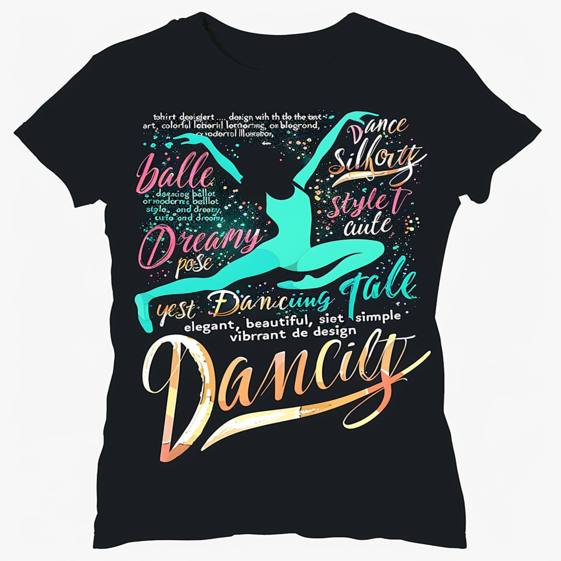 Dancer Silhouette Women's Black TShirt Elegant Ballet & Modern Dance Pose Design Colorful