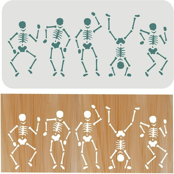 Dancer Stencil 11.8x5.9 inch Stencil for Painting Skulls Reusable Dancing Skeletons Stencils Template for Wall Border Furniture Wood Tiles Home Craft Decor