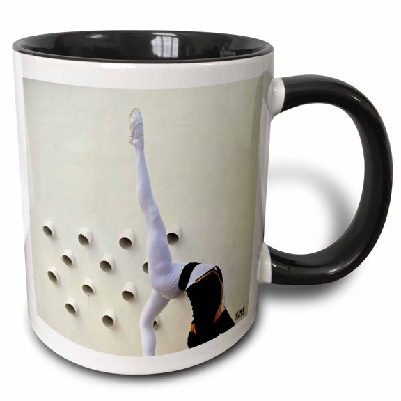 3drose, Dancer Stretches and Lifts His Left Leg, 11oz Two-tone Black Mug