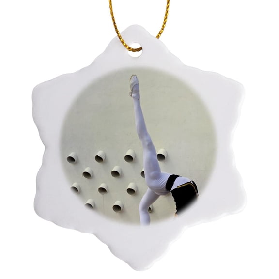 3drose, Dancer Stretches and Lifts His Left Leg, 3 inch Snowflake Porcelain Ornament