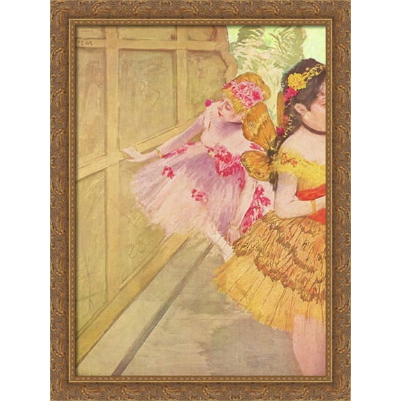 Dancer against a stage flat 28x38 Large Gold Ornate Wood Framed Canvas Art by Edgar Degas