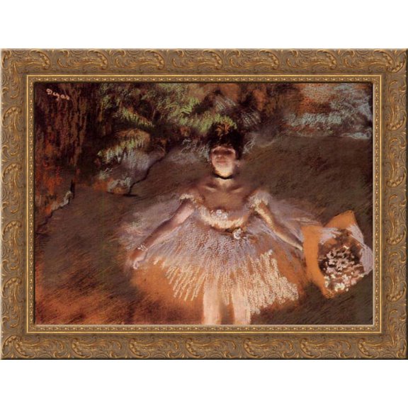 Dancer on Stage with a Bouquet 24x18 Gold Ornate Wood Framed Canvas Art by Edgar Degas