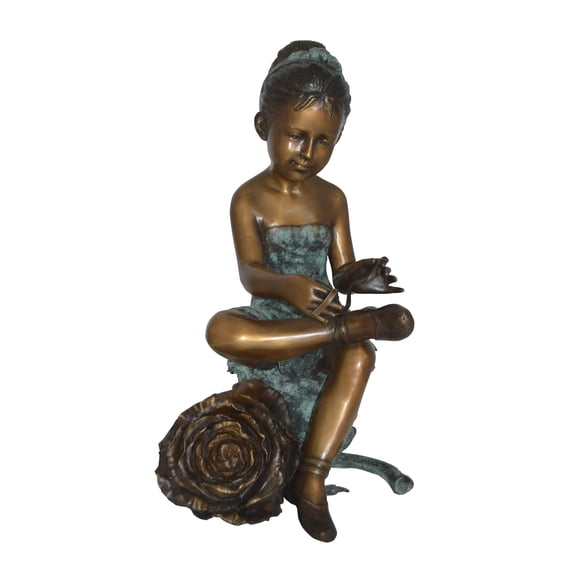 Nifao Dancer with Rose bronze statue, Home Office Decor Sculpture, 15"L x 17"W x 26"H
