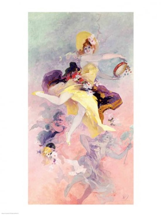 Dancer with a Basque Tambourine Canvas Art - Jules Cheret (18 x 24)