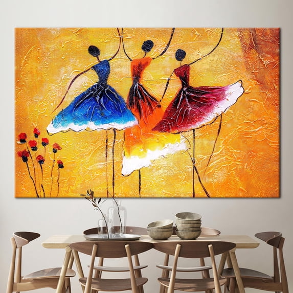 Dancers Artwork, Black Woman Art Canvas, Modern Art, Dancers Women Art, Ballet Art, Oil Painting Print, Ballerina Canvas Art, Canvas Wall Decor - 3P-Rolled Canvas