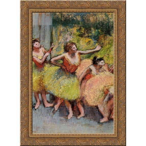 Dancers in Green and Yellow 24x18 Gold Ornate Wood Framed Canvas Art by Edgar Degas