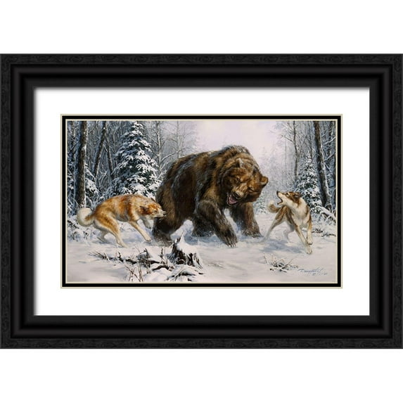 Danchurova, Tatiana 18x12 Black Ornate Wood Framed with Double Matting Museum Art Print Titled - ?hevrettes and a bear