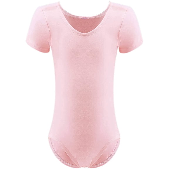 Girls Short Sleeve Ballet Leotard, Soft Stretch Cotton Dancewear for Ballet, Gymnastics & Dance