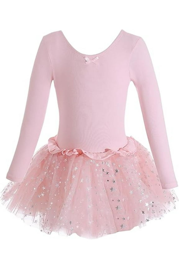 Girls Long Sleeve Leotard Sparkle Tutu Dress - Soft & Stretchy Ballerina Outfit for Ballet Class, Dance Recitals & Dress-Up