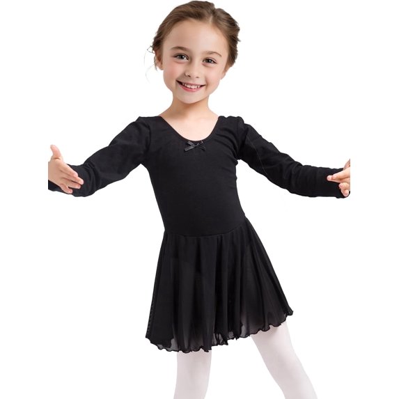 Dancina Long Sleeve Ballet Skirted Leotard for Toddlers & Girls – Soft & Stretchy Ballet Dress for Dance Class & Recitals