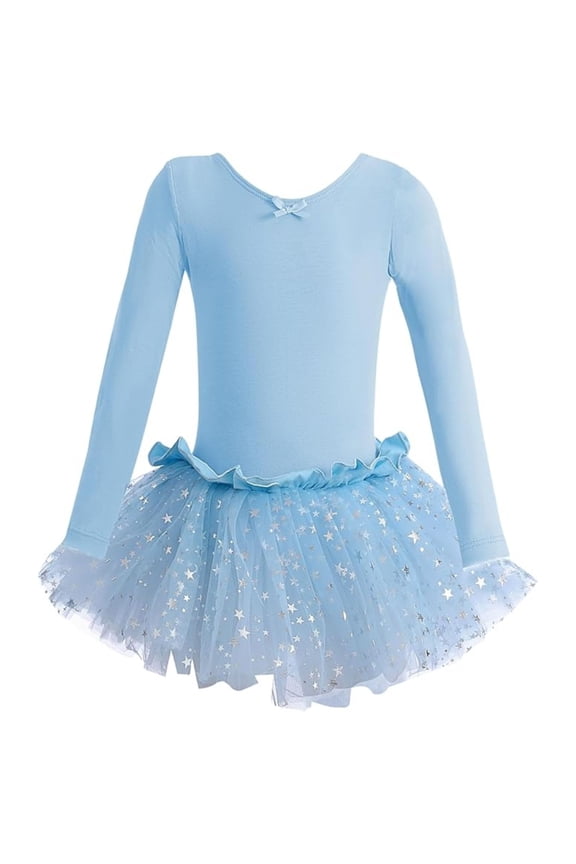 Girls Long Sleeve Leotard Sparkle Tutu Dress - Soft & Stretchy Ballerina Outfit for Ballet Class, Dance Recitals & Dress-Up
