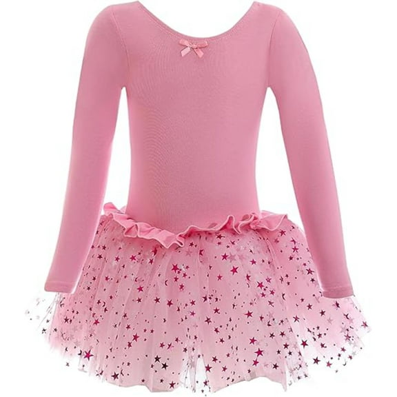 Dancina Girls Long Sleeve Leotard Sparkle Tutu Dress - Soft & Stretchy Ballerina Outfit for Ballet Class, Dance Recitals & Dress-Up