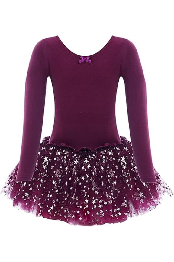 Girls Long Sleeve Leotard Sparkle Tutu Dress - Soft & Stretchy Ballerina Outfit for Ballet Class, Dance Recitals & Dress-Up