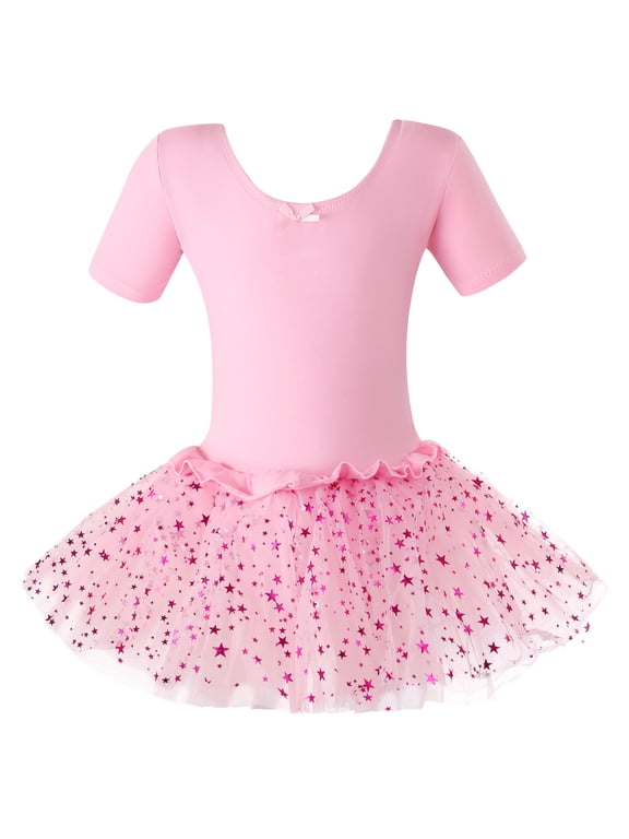 Girls Ballet Dress with Tutu, Sparkly Skirted Leotard, Stretch Dancewear for Ballet & Dance Class