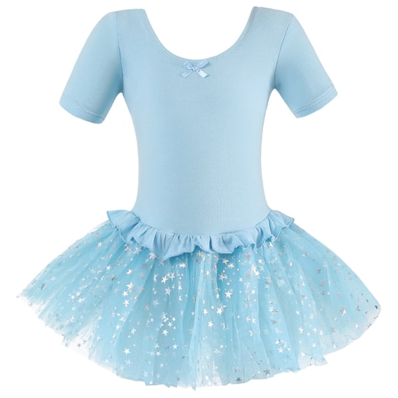 Girls Ballet Dress with Tutu, Sparkly Skirted Leotard, Stretch Dancewear for Ballet & Dance Class
