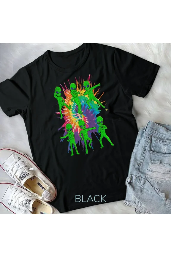Dancing Alien Halloween Tie Dye Dance Boys Girls Unisex Tshirt