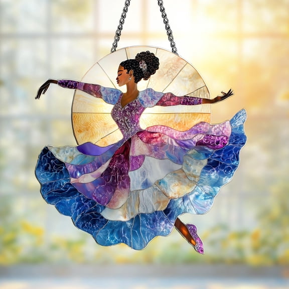 Dancing Ballerina Acrylic Suncatcher Sun Disk Colorful Dress Window Hanging Decoration