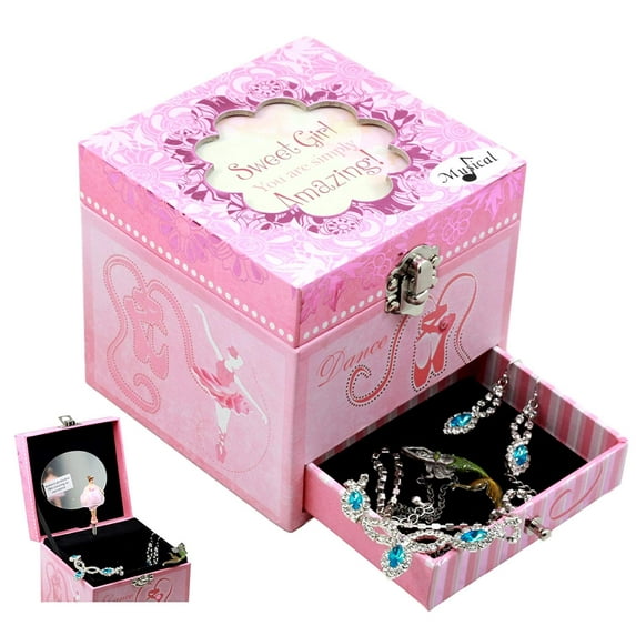 Ebros Cottage Pink Dancing Ballerina Jewelry Music Box Playing Swan Lake Tune Garden Belle Papier Collection 4.25"HXLXW