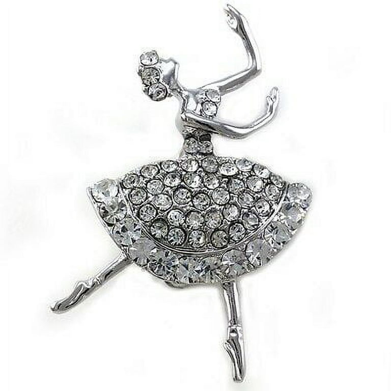 Dancing Ballet Ballerina Brooch Pin Clear AB Crystal Silvertone