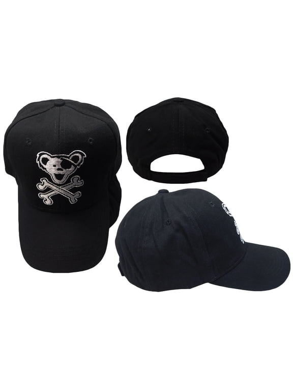 Dancing Bear Pirate Black Cotton Adjustable Embroidered Baseball Cap Hat