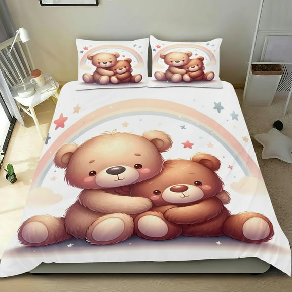 Dancing Bear Themed Bed Sheet Set Three Piece Set 53x79 Inches Comfortable And Skin Friendly Unique Design Creating A Star Studded Night