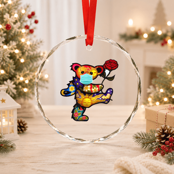 Dancing Bear Wearing Mask For And Glass Ornament