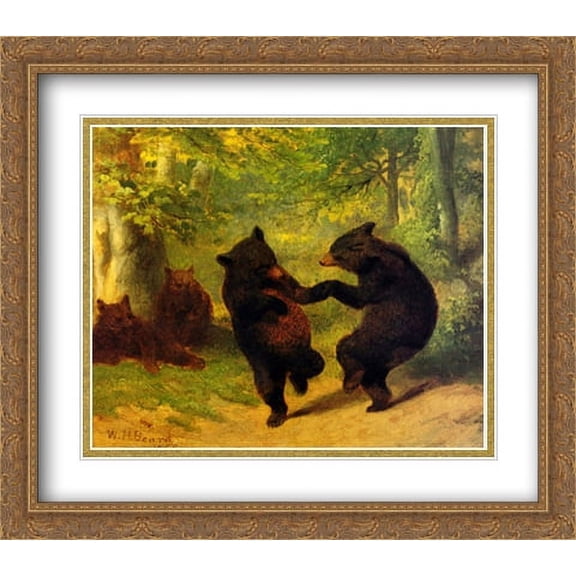 Dancing Bears 2x Matted 32x28 Large Gold Ornate Framed Art Print by Beard, William