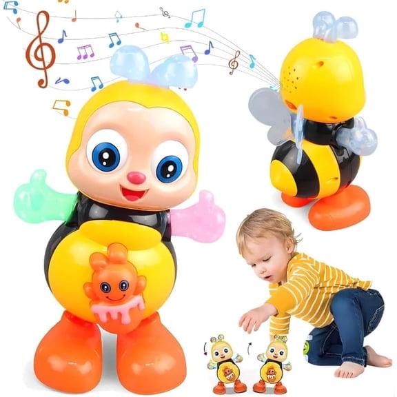 Dancing Bee Toy with Music & LED Lights, Battery Powered Interactive Swinging Bee for Kids Preschool Learning