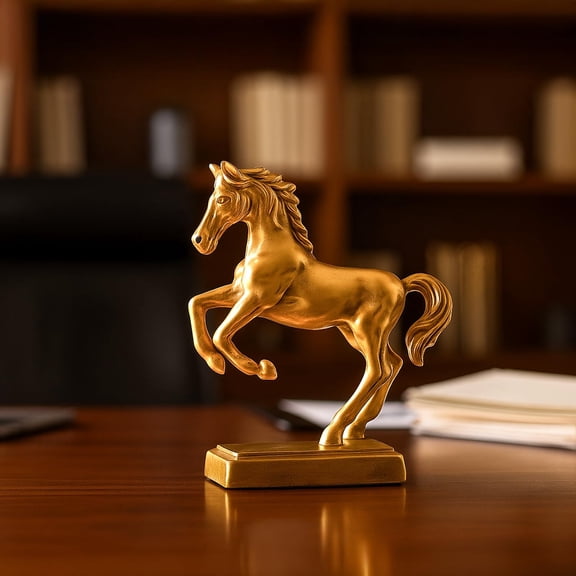Dancing Brass Horse Statue For Home Dcor, Aluminium Showpiece - Glossy Golden | Embossed Finish & Metal Base | Designer Decorative Figurine For Living Room, Table & Office Shelf
