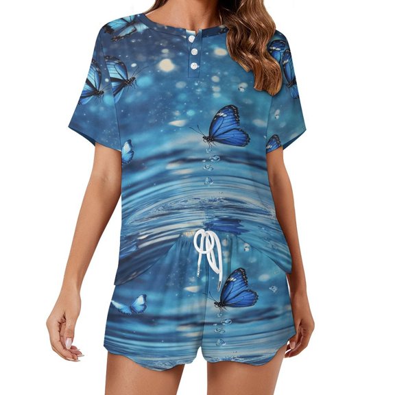 Dancing Butterflies Pajama Set for Women 2 Piece Sleepwear Loungewear Short Sleeve